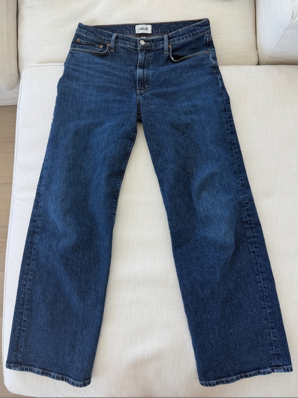 Agolde Wide-Leg Mid-Rise Jeans in Dark Blue Denim